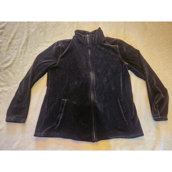 Talbots Small Black Velour Jacket Full Zip Pockets Size Large - Picture 4 of 9